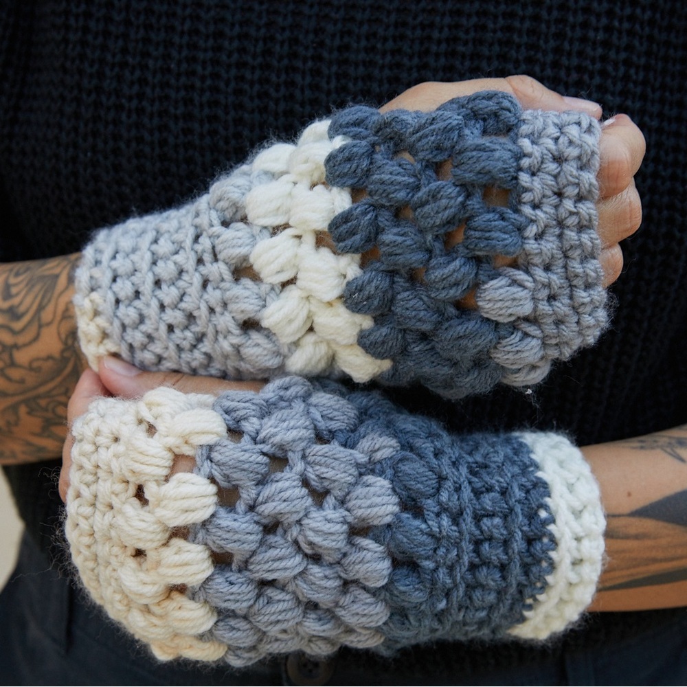 Grey Cinnamon Swirl Handmade Crochet Hand Warmers